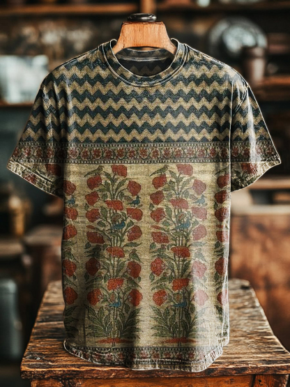 Women's Vintage Bohemian Floral Art Print Casual Cotton Linen Shirt