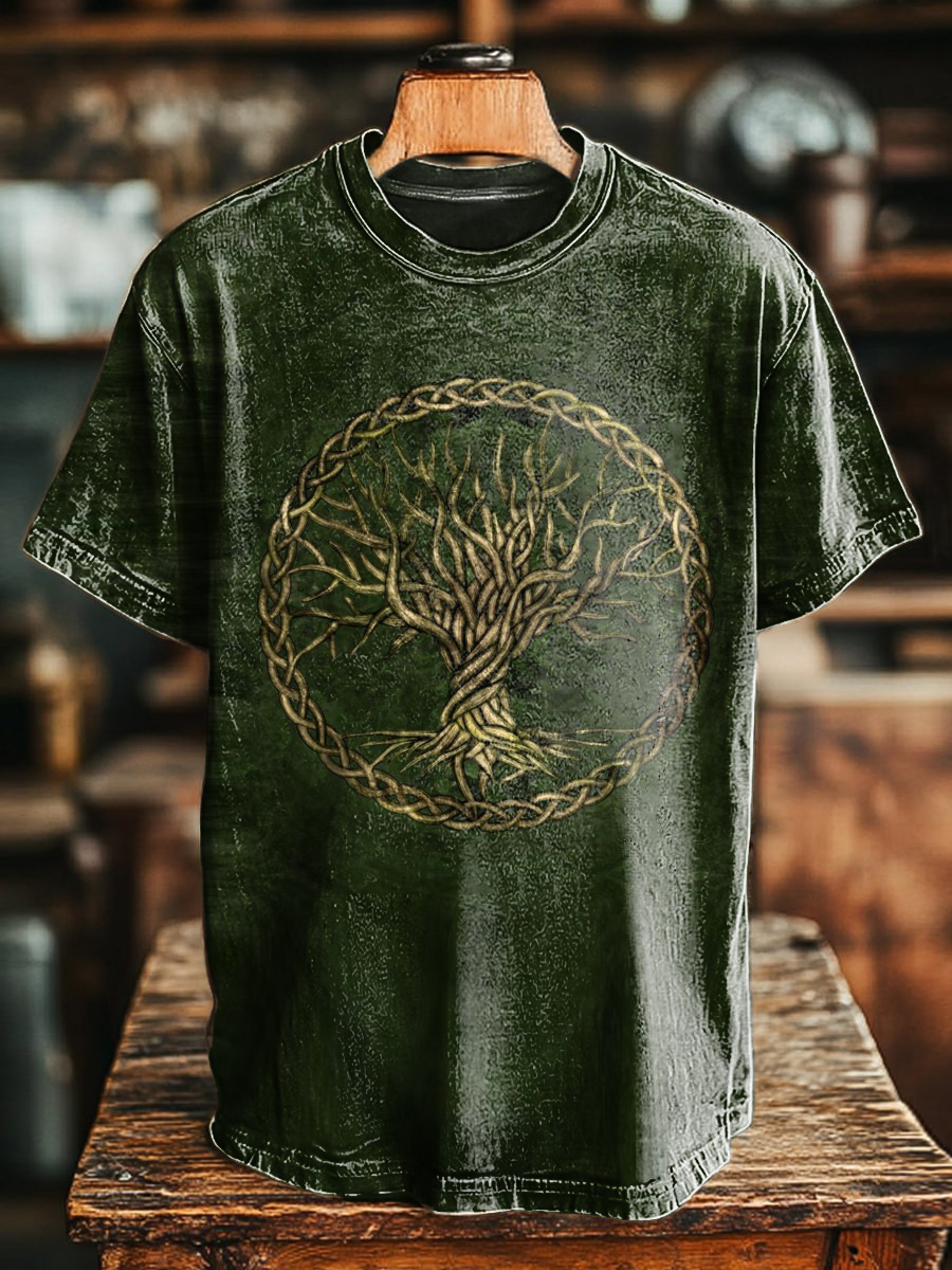 Unisex Art Painting Ethnic Style Tree of Life Printed Round Neck T-Shi