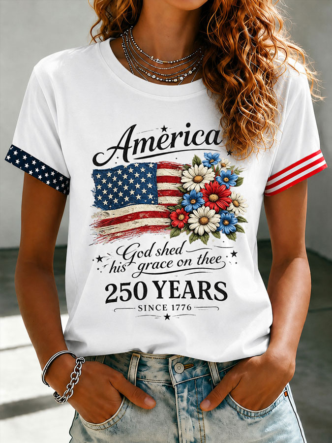 🔥Buy 3 Get 20% Off🔥Women's Floral American Flag Printed Casual T-shirt
