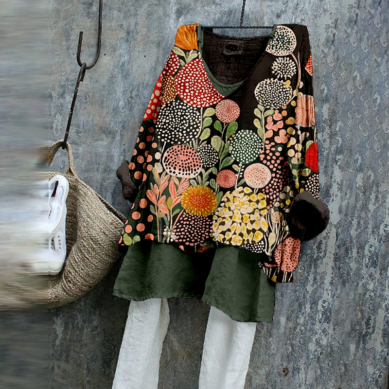 Japanese Botanical Art Print Linen Tunic