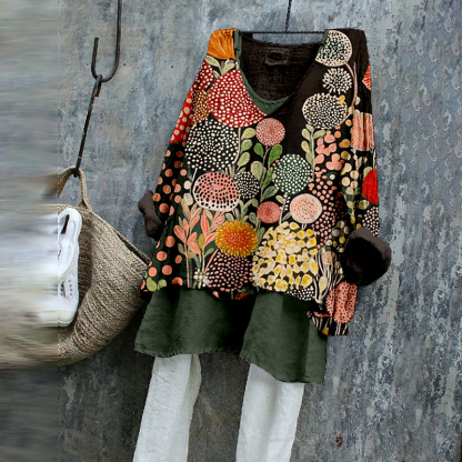 Japanese Botanical Art Print Linen Tunic