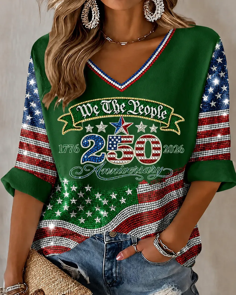 Women'S Retro Independence Day Art Printed Casual T-Shirt