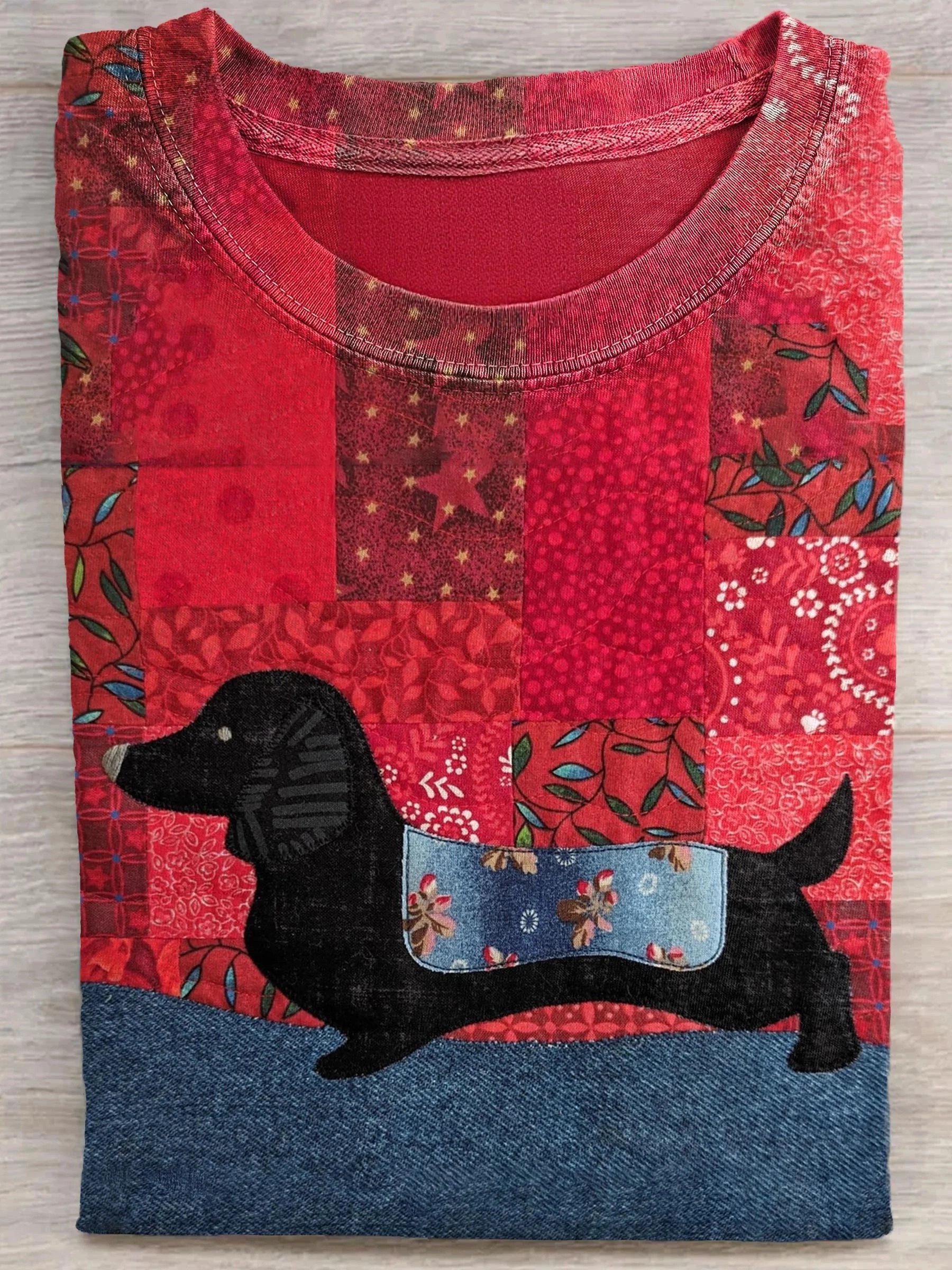 Dog Patchwork Art Print Casual Short Sleeve T-shirt