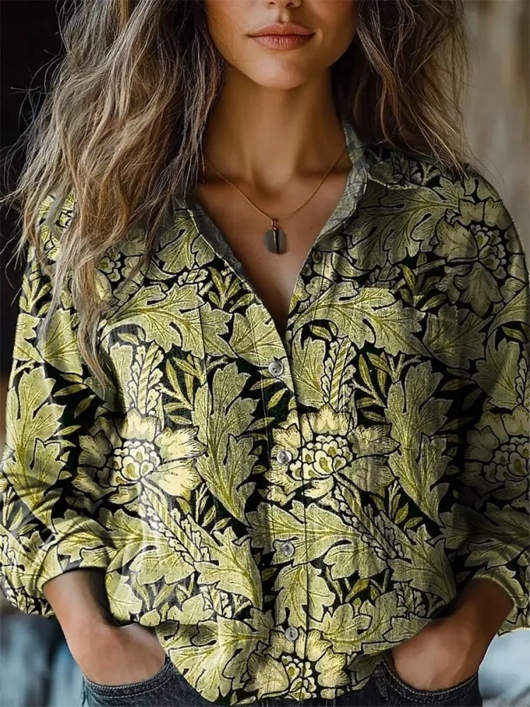 Women's Vintage Lovely Floral Art Print Casual Long Sleeve Comfortable