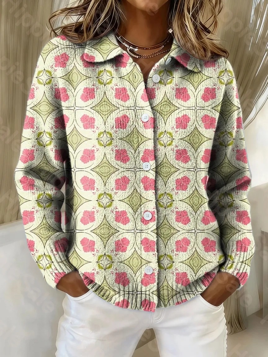 Women's Vintage Floral Pattern Art Print Cowl Neck Sweater