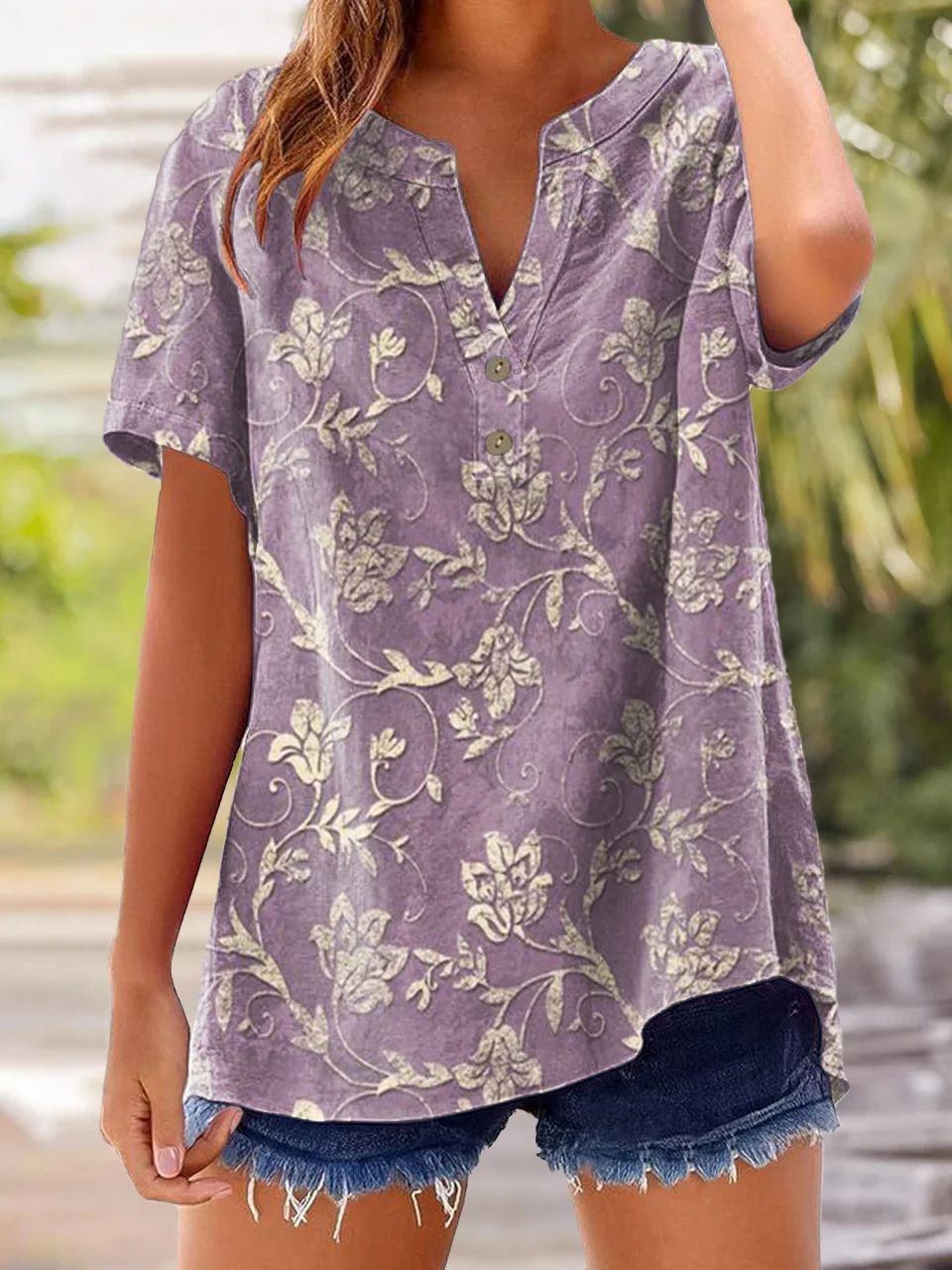 Women's Retro Casual Floral Cotton and Linen Top