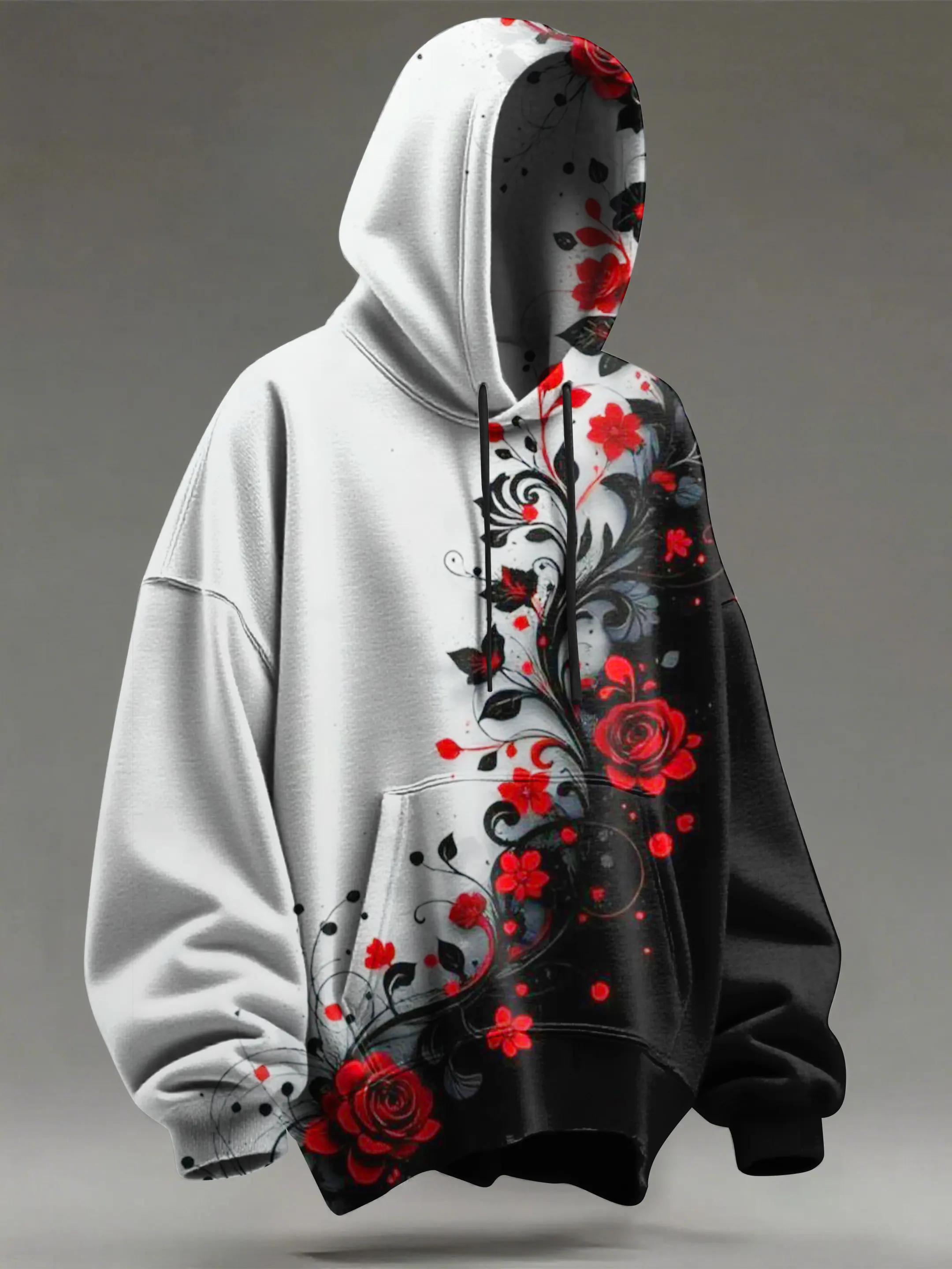 Retro Dark Flower Art Print Casual Hoodie Sweatshirt