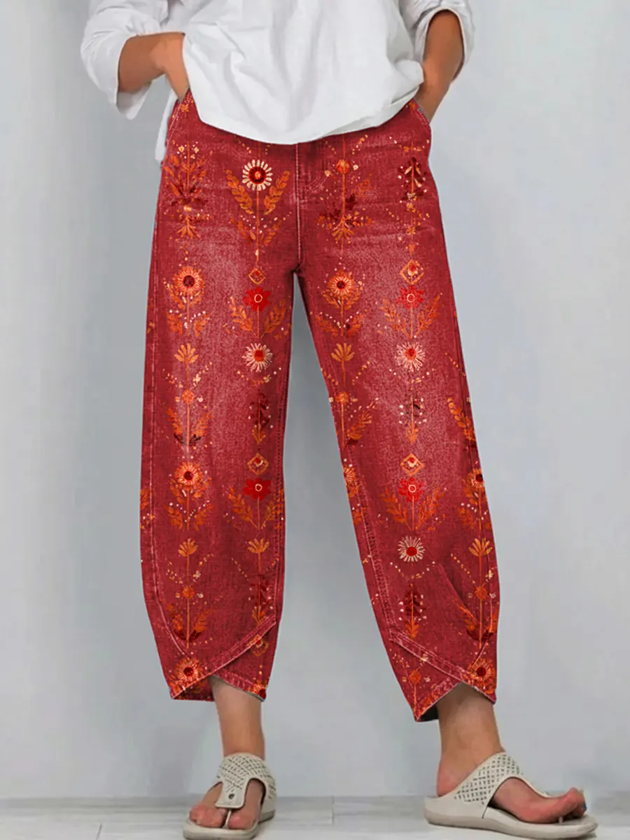 Women's Vintage Floral Art Print Jeans