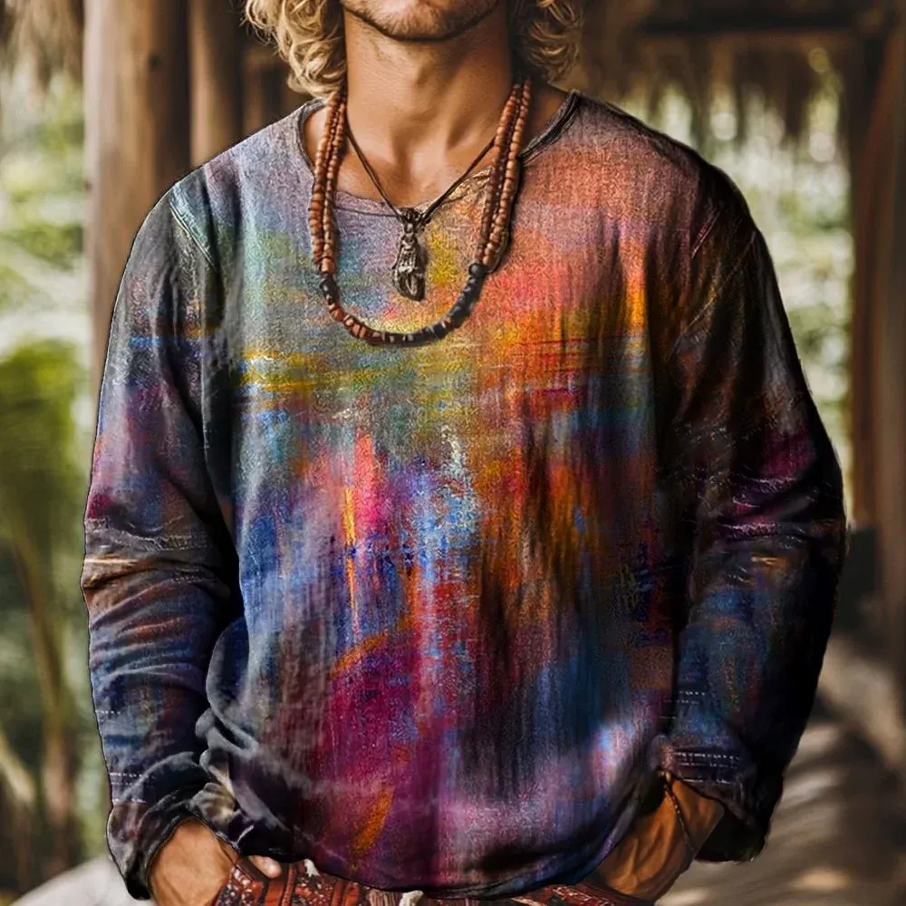 Retro National pattern stripes Pattern Vintage Print Casual 100% Cotton Shirt