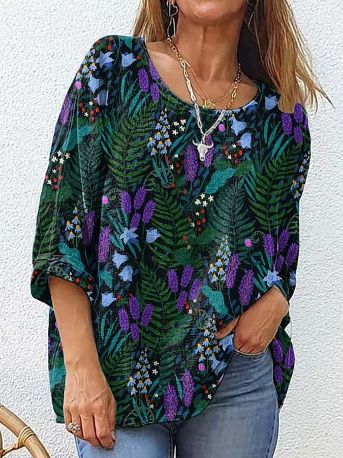 Women's Retro Casual Floral Cotton and Linen Top