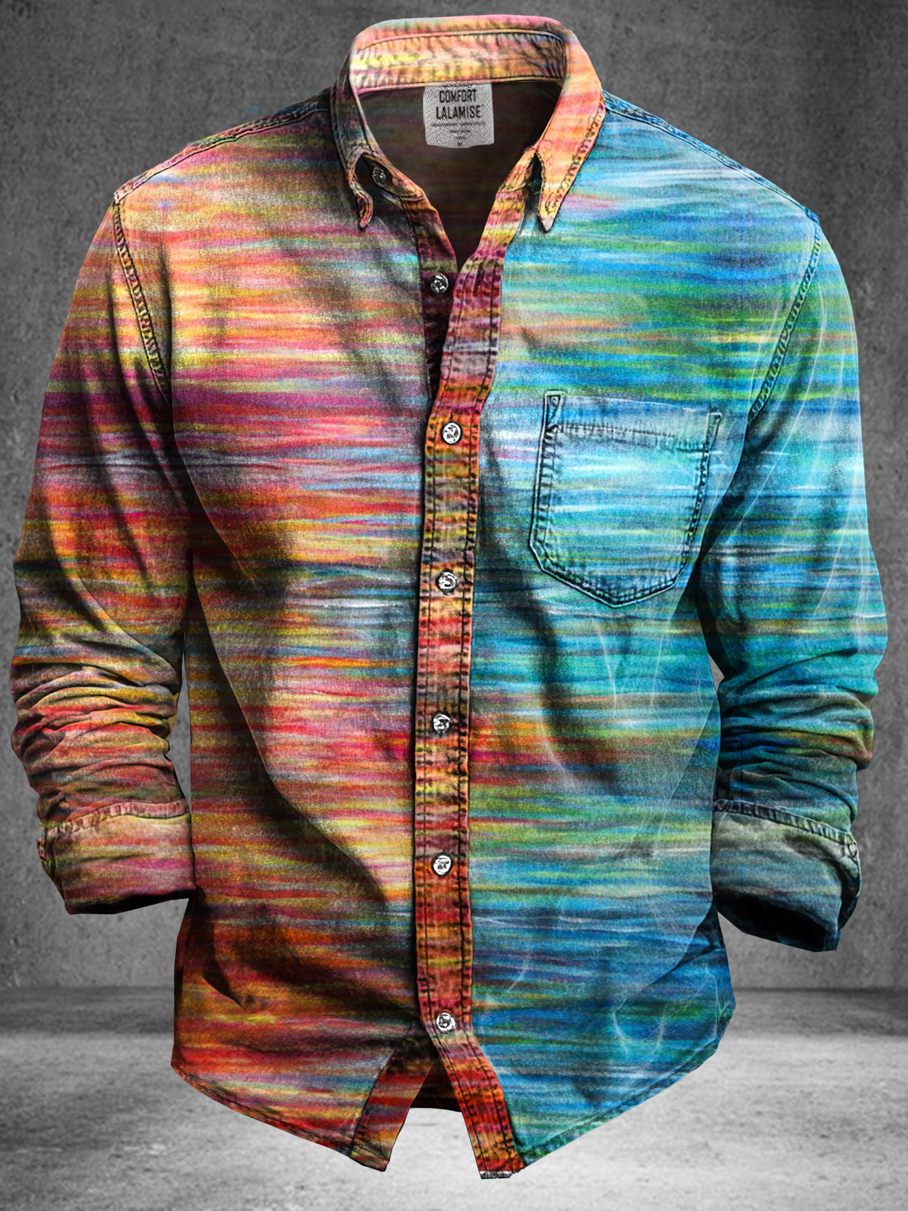 Vintage Abstract Gradient Art Print 100% Cotton Long Sleeve Shirt