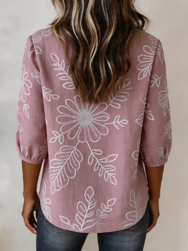 Women's Casual  Short-Sleeve Positioning Print Cotton-Linen Top