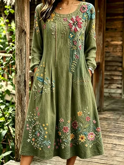 Women'S Casual Plant Flower Art Printed Art Dress