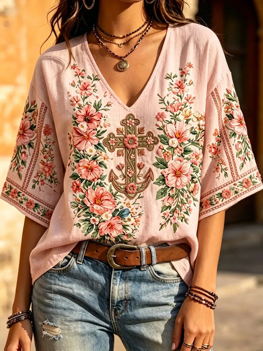 Women'S Floral Faith Print Casual Top