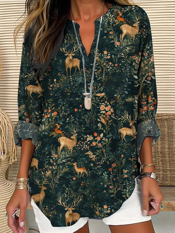 Women's Casual Forest Animal Print Shirt