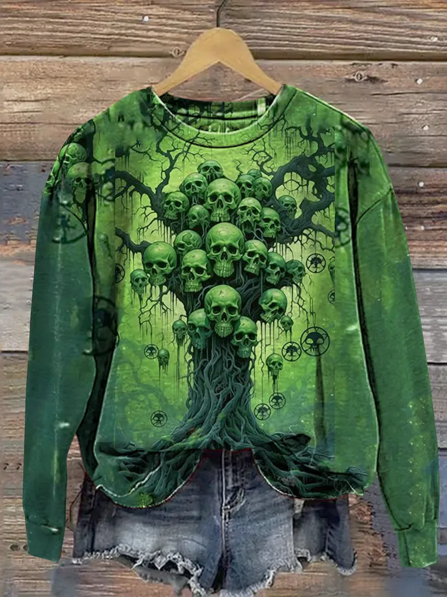 Funny Retro Dark Skull Tree Art Print Casual Sweatshirt