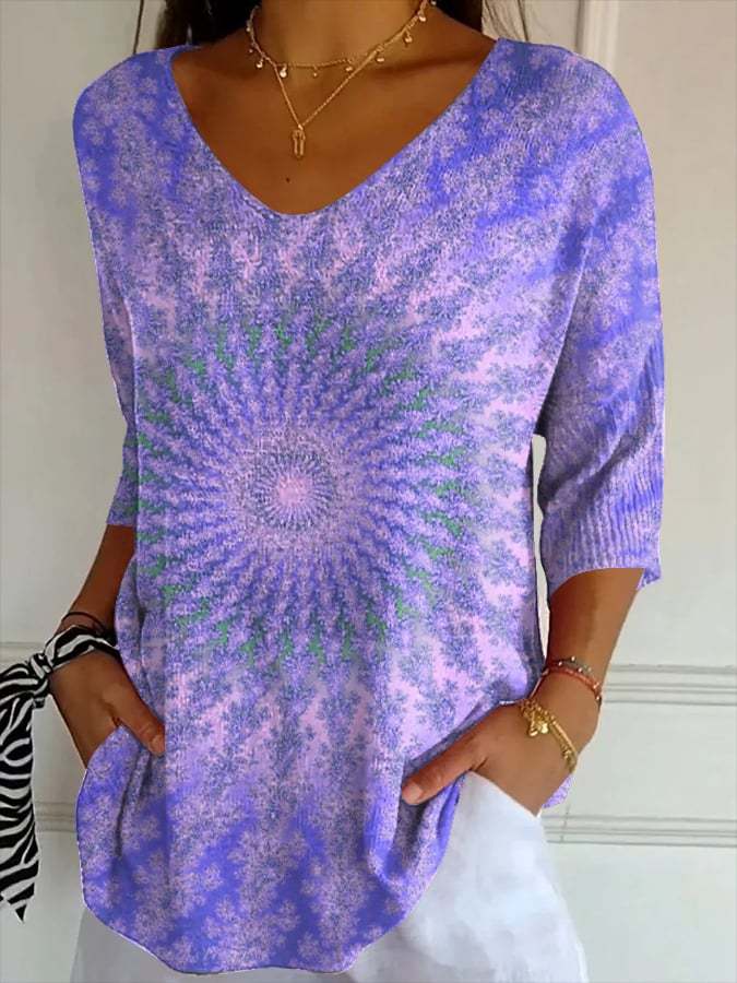 Women's Casual Retro Pattern Art Striped Top