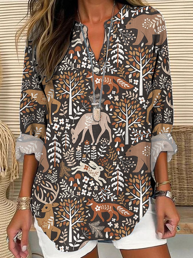 Women's Retro Protect Our National Parks Print V-Neck Shirt