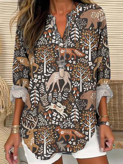 Women's Retro Protect Our National Parks Print V-Neck Shirt