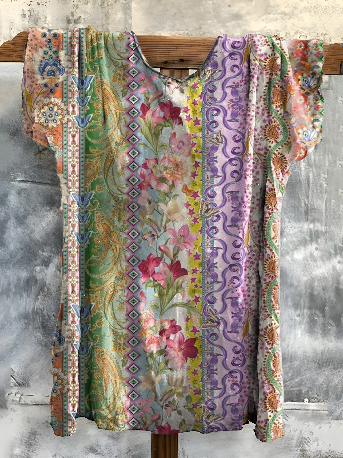 Vintage Floral Art Print Cotton Crew Tee