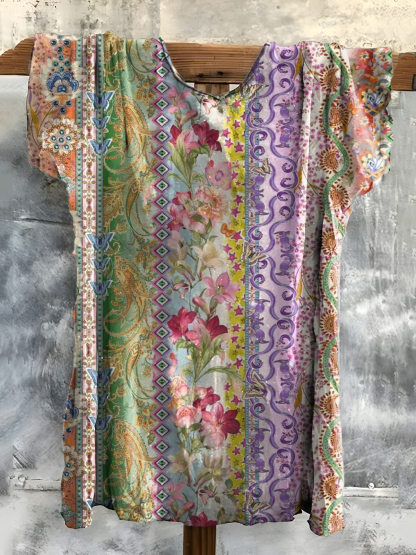 Vintage Floral Art Print Cotton Crew Tee