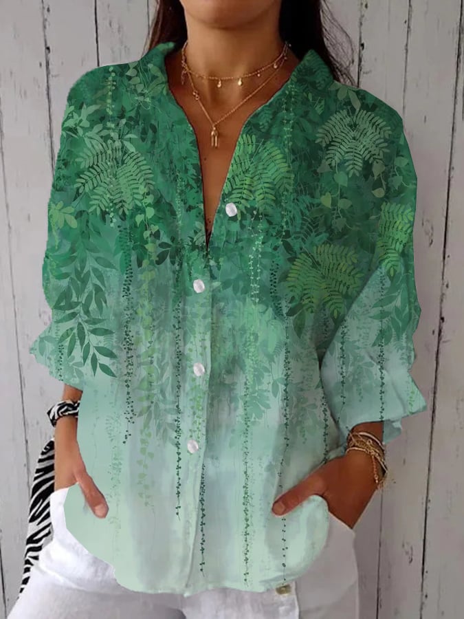 Women's Retro Forest Design Printed Casual Shirt
