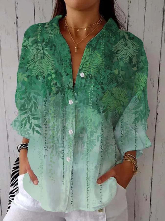 Women's Retro Forest Design Printed Casual Shirt