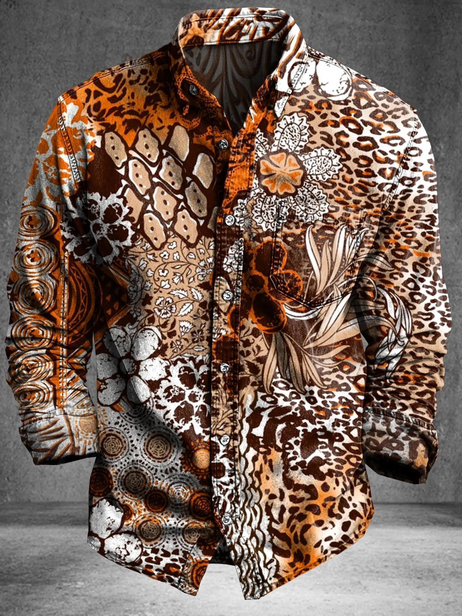 Vintage Abstract Ethnic Floral Totem Art Print 100% Cotton Long Sleeve