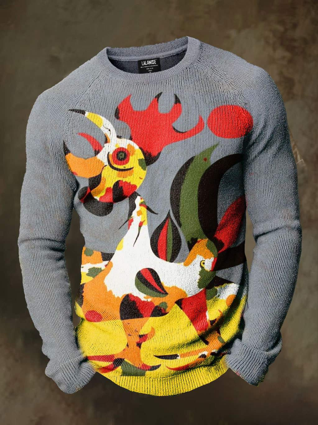 Abstract Rooster Art Print Long Sleeve Sweater