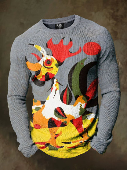 Abstract Rooster Art Print Long Sleeve Sweater