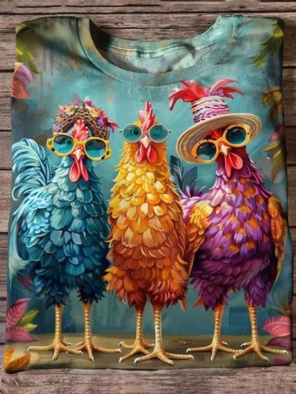 Bestie Funng Chicken Art Print Casual Short Sleeve T-shirt