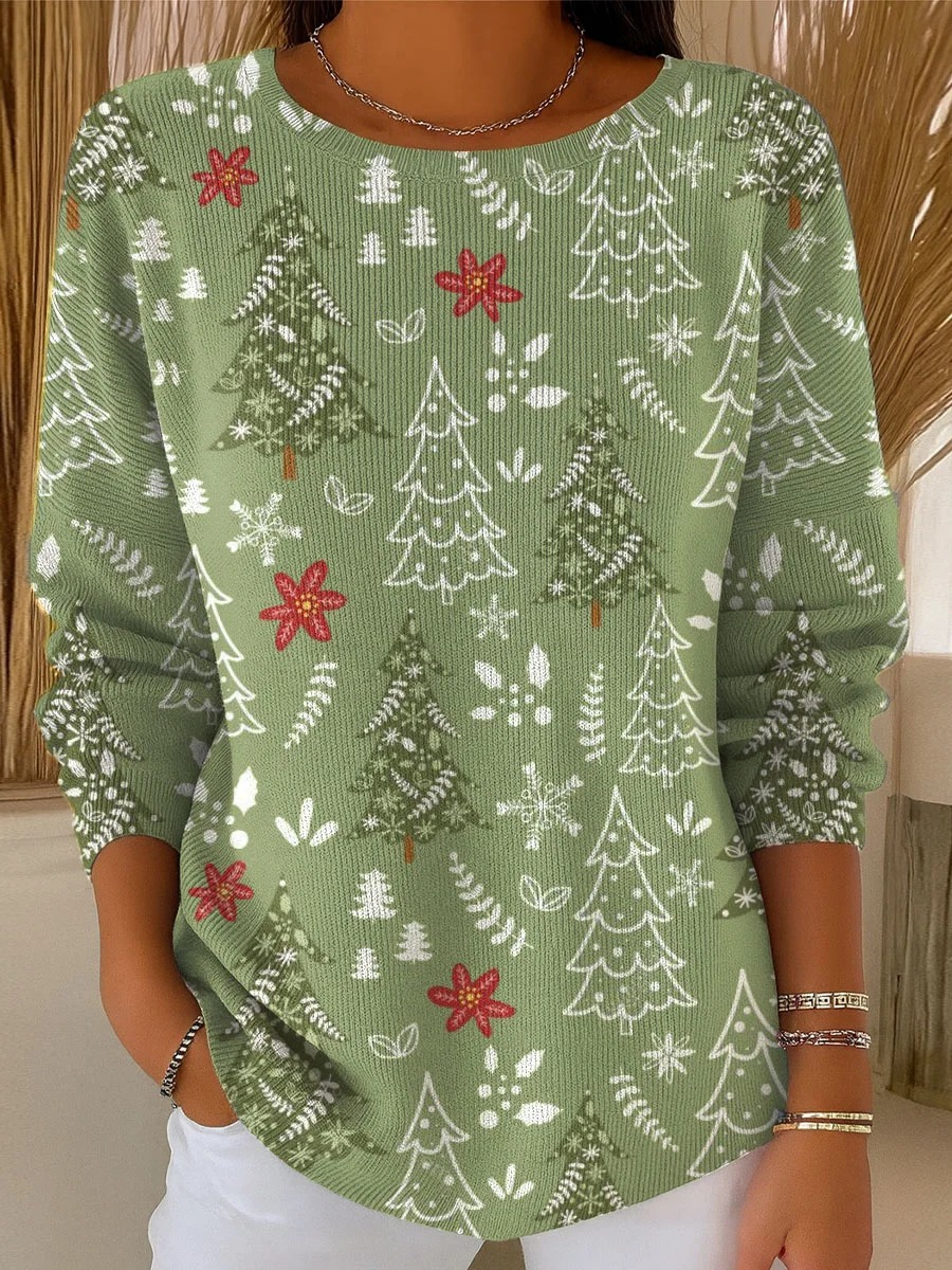 Women's Christmas Tree Pattern Art Print Buttoned Cardigan Sweater