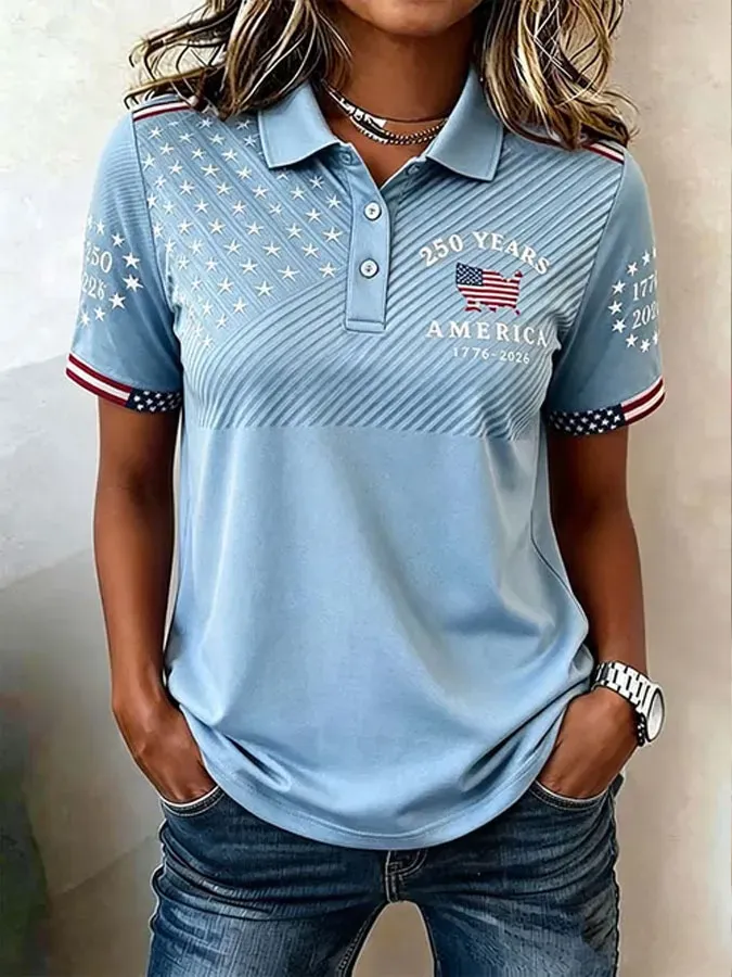 🔥Buy 3 Get 20% Off🔥Women'S Casual American Independence Day Printed Polo Shirt Short Sleeved