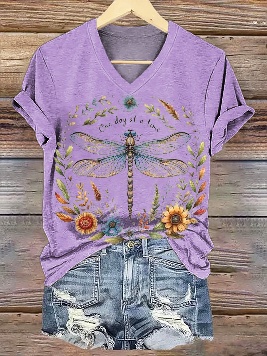 Women's Dragonfly V-Neck Casual T-Shirt