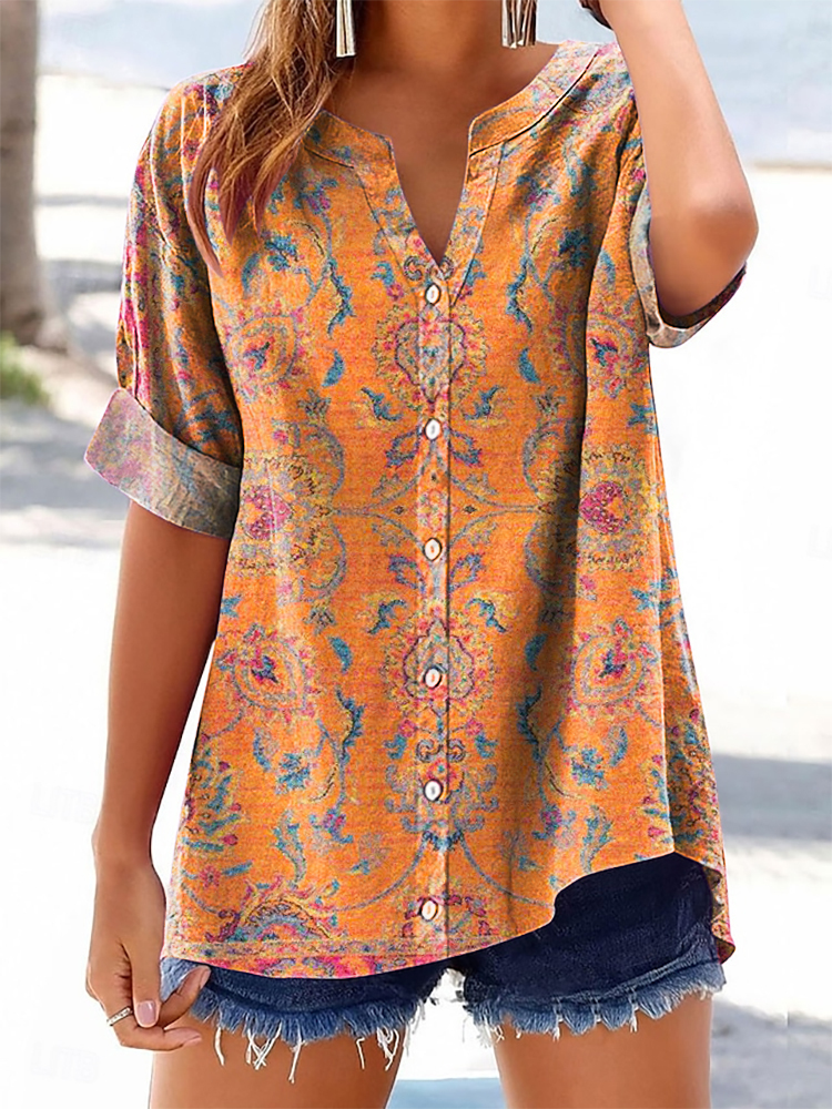 Women's Retro Ethnic Totem Art Pattern Print Casual Cotton And Linen S