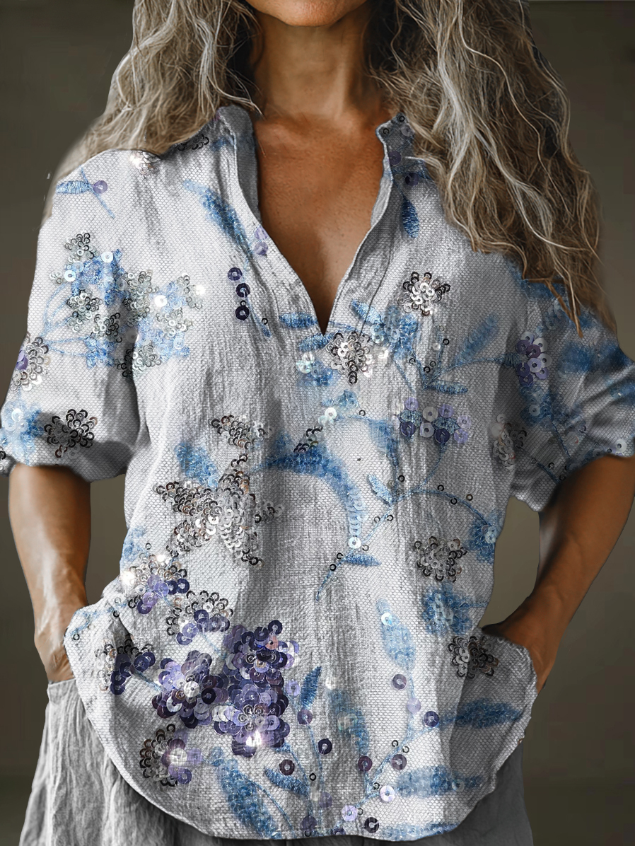 Women's Flower Art Pattern Print Long Sleeve Comfortable Cotton And Li