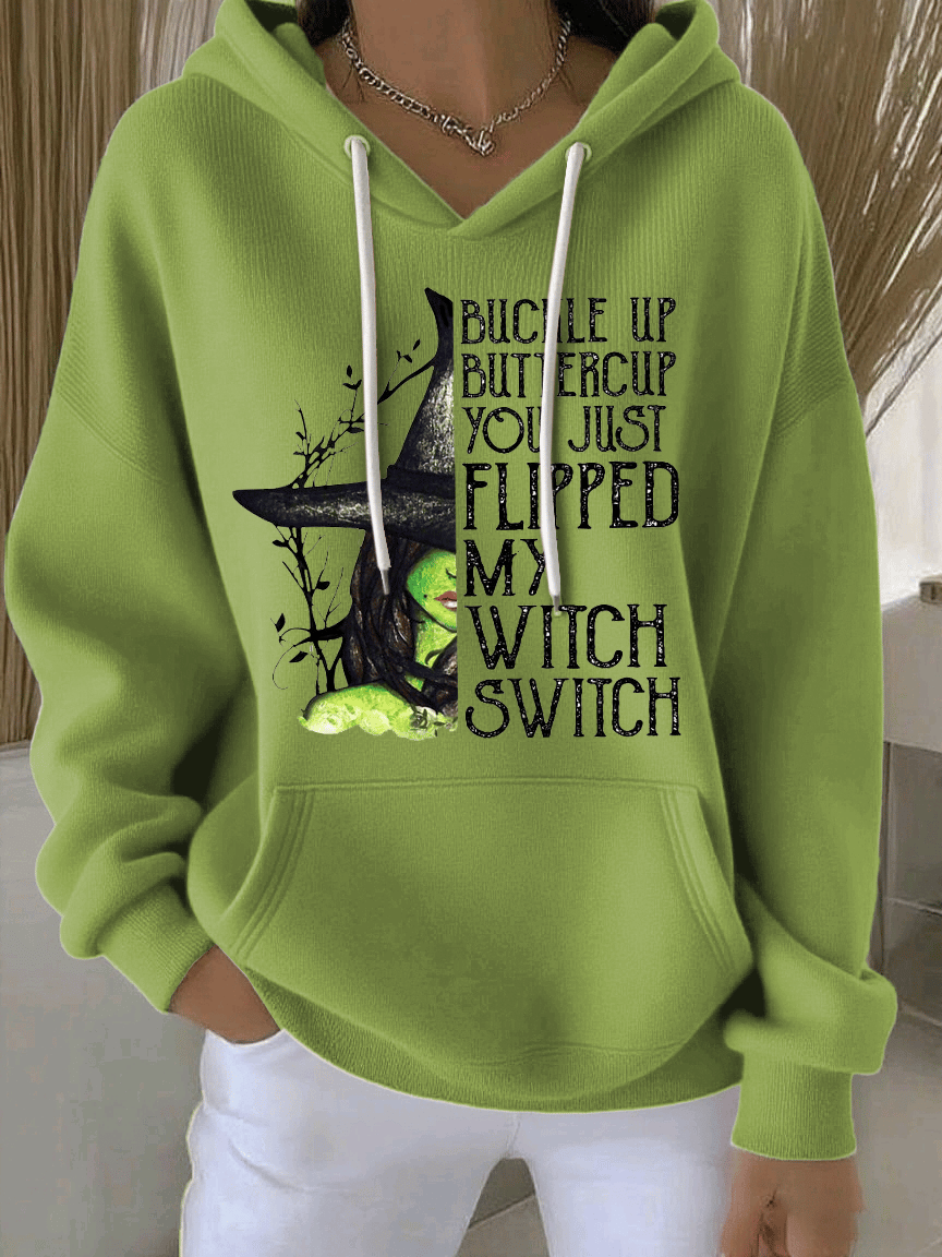 🔥Buy 2 Get 8% Off🔥Women's Buckle Up Buttercup You Just Flipped My Witch Switch Print Casual Hooded Sweatshirt