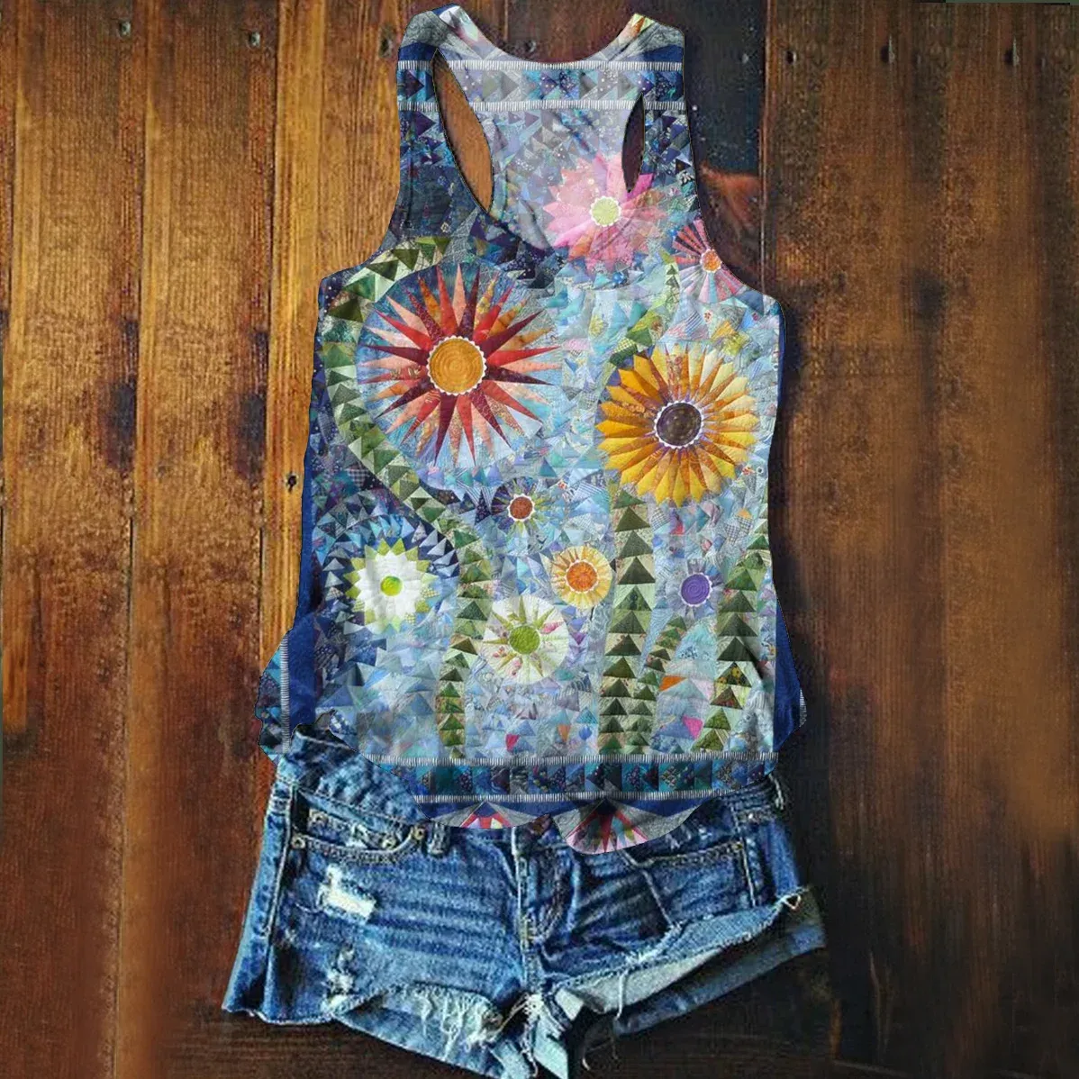 Women's Vintage Bohemian Floral Art Print Casual Cotton Linen Shirt