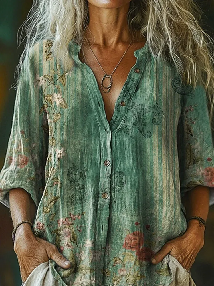 Women's Casual Plant Print Shirt