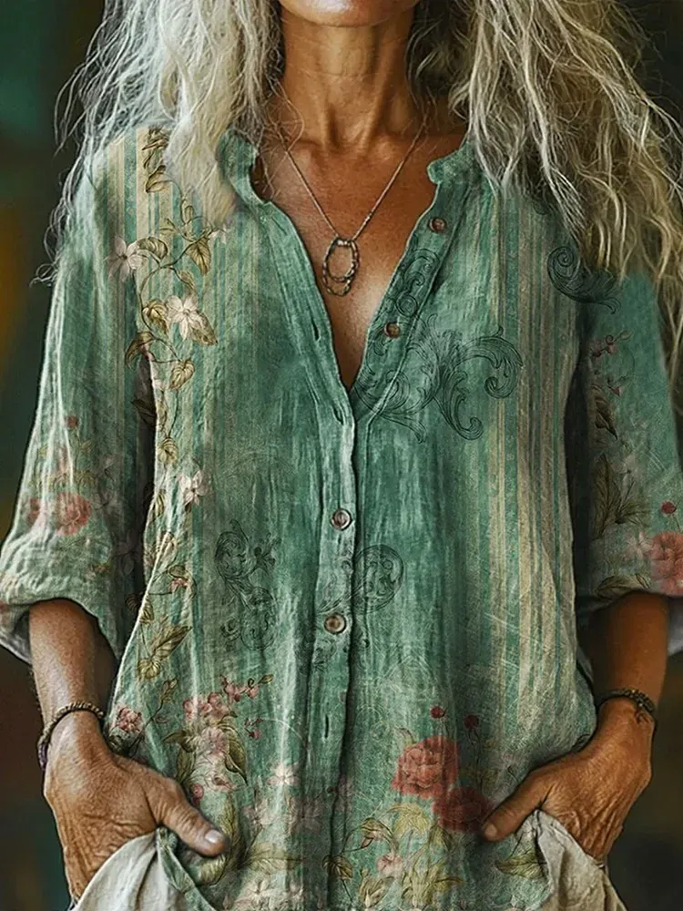 Women's Casual Plant Print Shirt