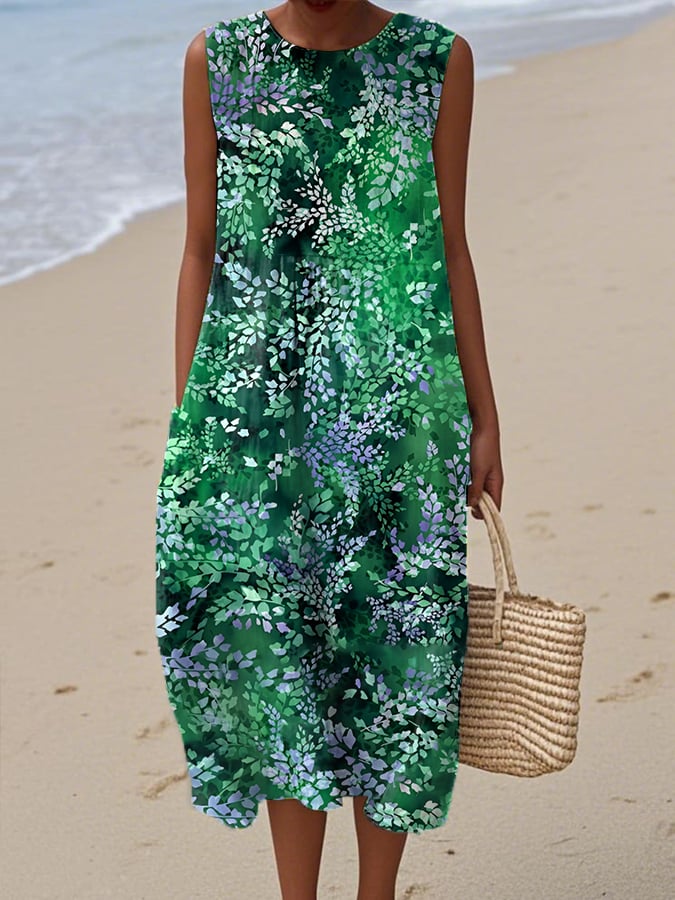 Women's Casual Forest Leaf Print Dress