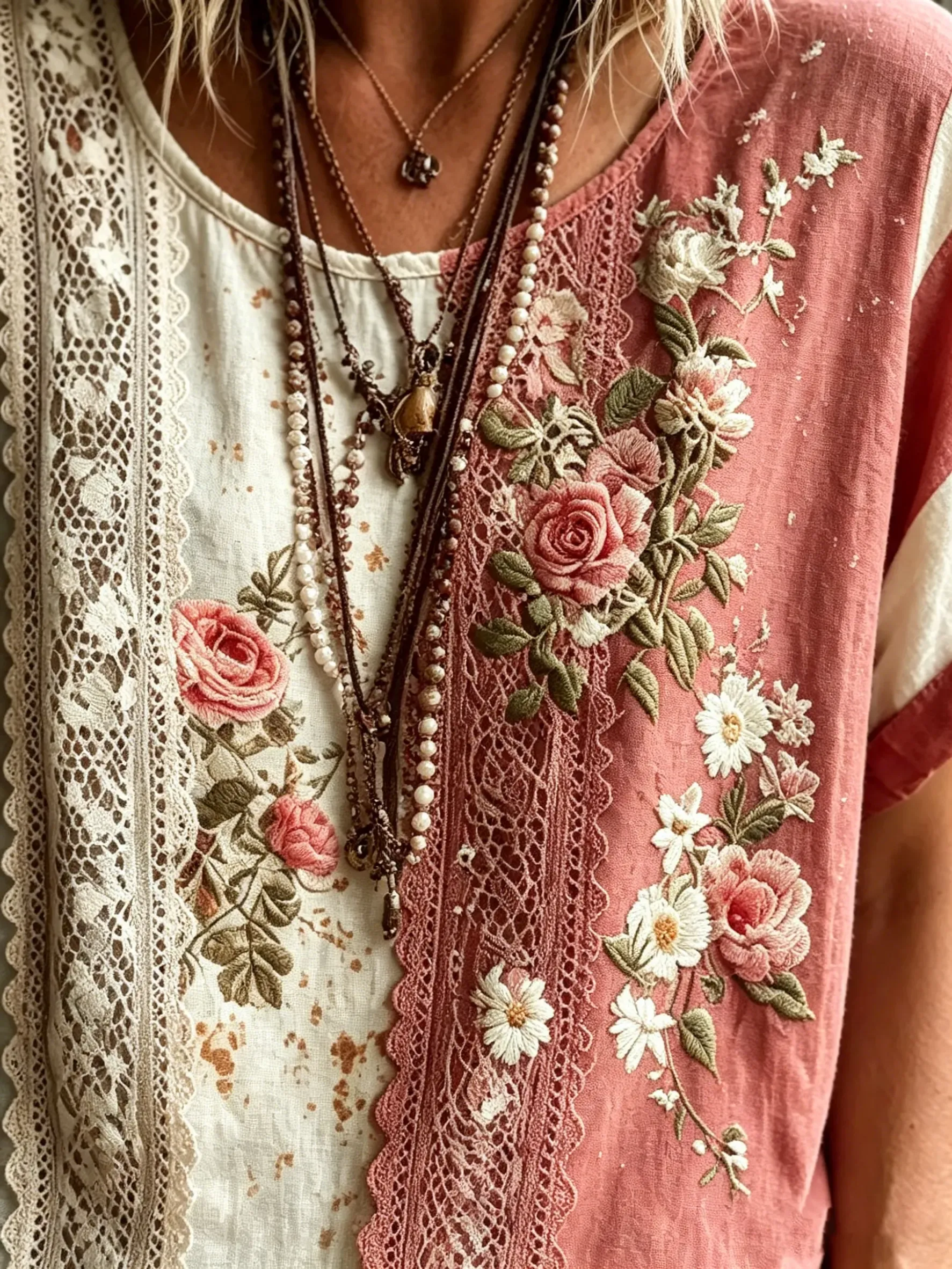 Women's Floral Lace Patchwork Cotton Blouse
