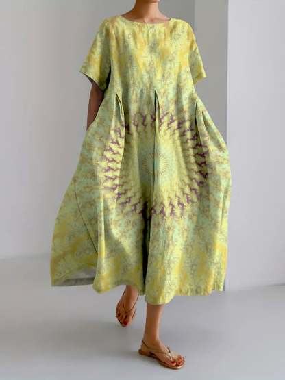 Women's Casual Retro Lotus Art Dress