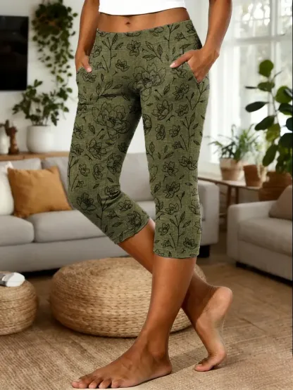 Women's Vintage Floral Art Print Casual Leggings