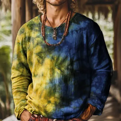 Ethnicity Gradation Vintage Print Casual Cotton Shirt