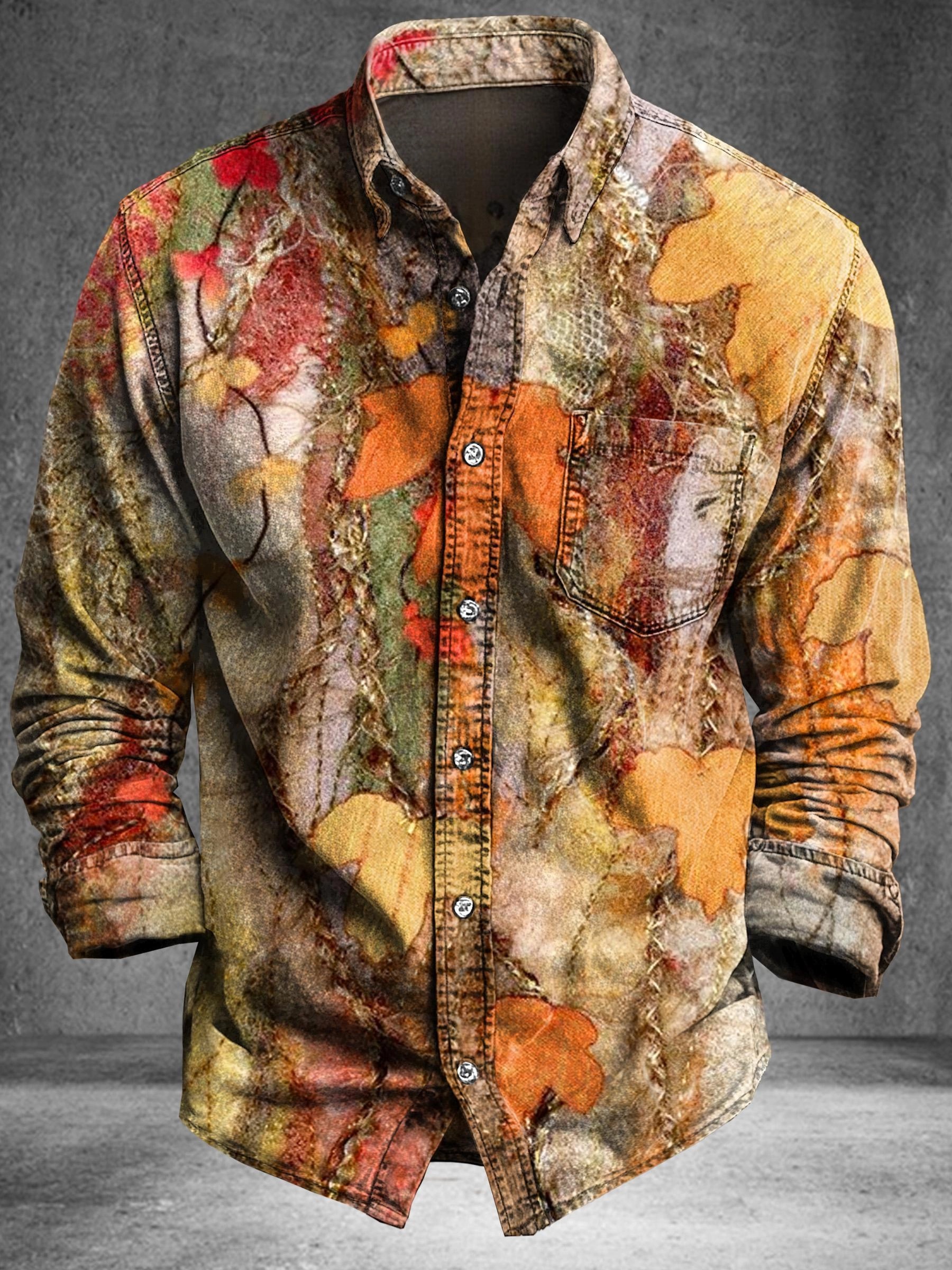 Vintage Leaves Art Print 100% Cotton Long Sleeve Shirt