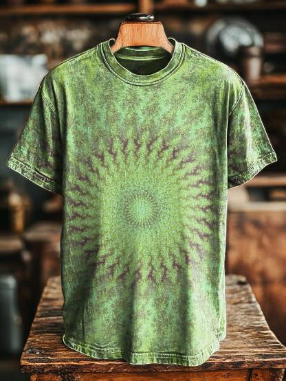 Unisex Retro Colorful Kaleidoscope Print Casual Loose Short Sleeve T-Shirt