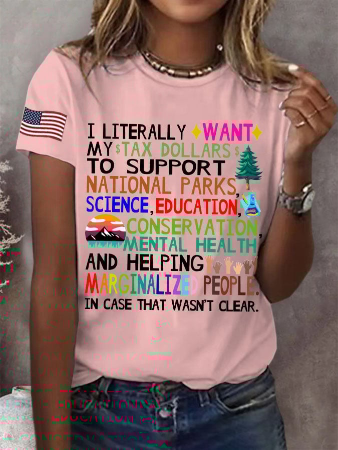 Women's Support National Parks Print Round Neck T-Shirt