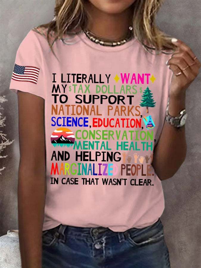 Women's Support National Parks Print Round Neck T-Shirt