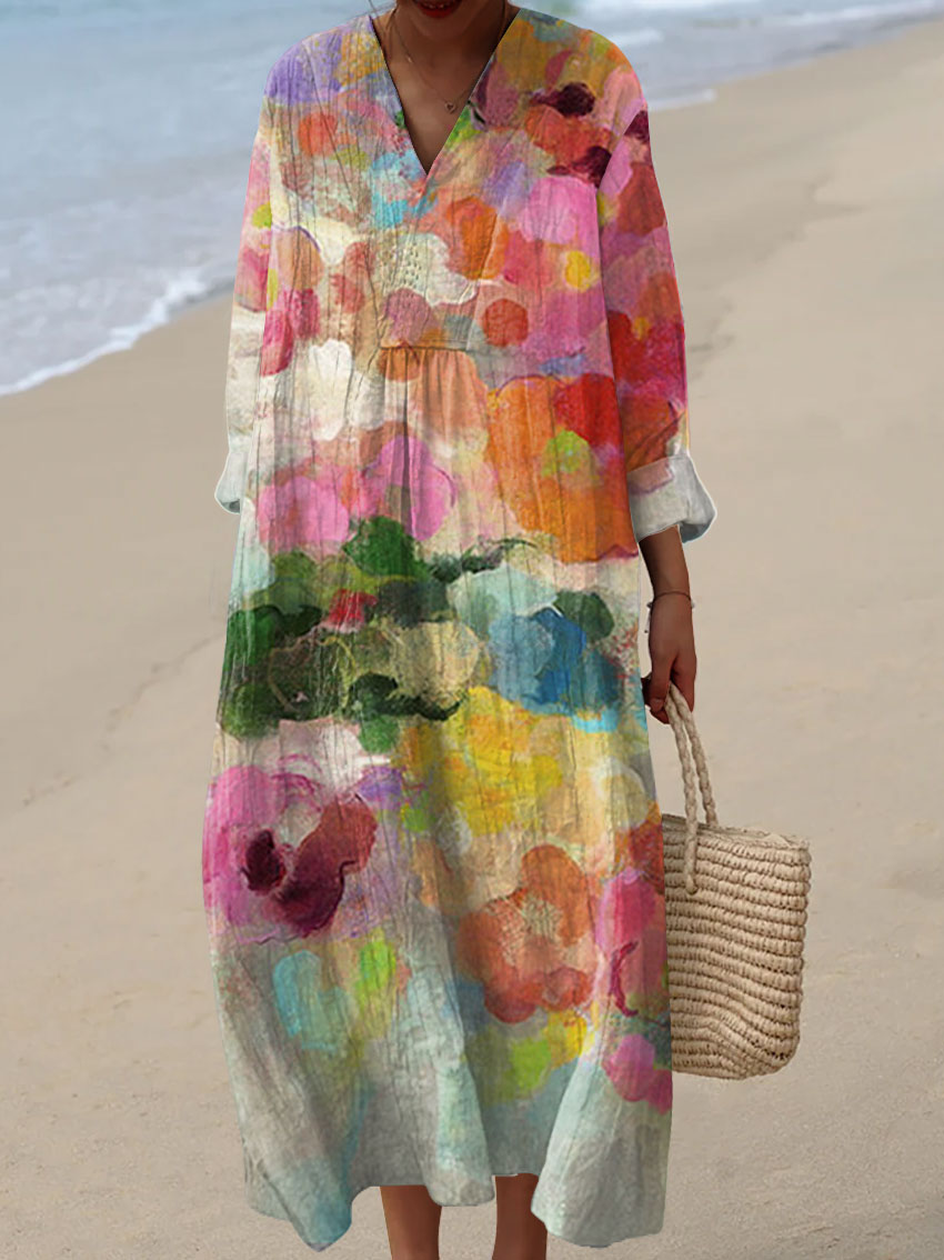 Women's Vintage Flowers Art  Print Dress